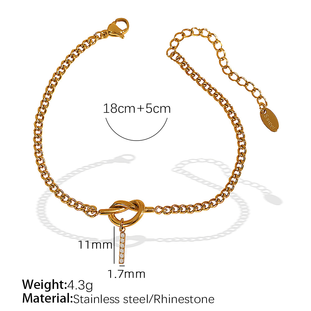 Gold color / 1 Piece Simple Series Simple Letter I Stainless Steel 18K Gold Color Plated Rhinestone Women's Charm Bracelets Picture9